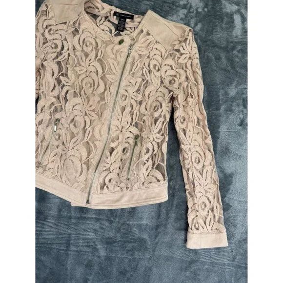INC Womens Small Lace Jacket Beige Floral Long Sleeve Full Zip - Picture 6 of 8